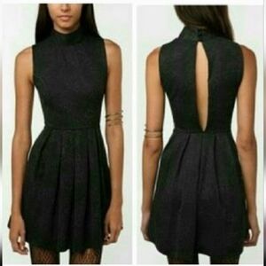 Coincidence & Chance Urban Outfitters Black Jacquard High-Neck Keyhole Dress
